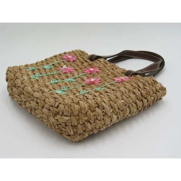 Lord & Taylor Purse Straw Rattan Handbag Retro Flowers Vacation Floral 90s VTG - Picture 6 of 16